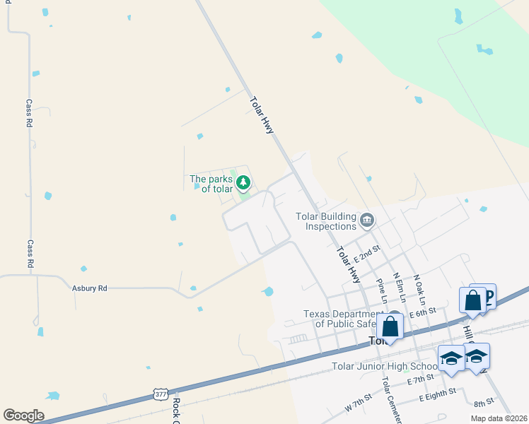 map of restaurants, bars, coffee shops, grocery stores, and more near 803 Acadia Court in Tolar