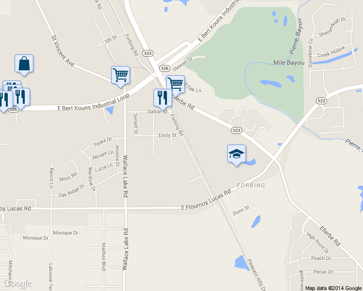 map of restaurants, bars, coffee shops, grocery stores, and more near 9416 Forbing Road in Shreveport