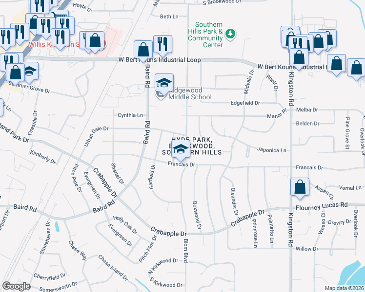 map of restaurants, bars, coffee shops, grocery stores, and more near 9377 Delores Drive in Shreveport