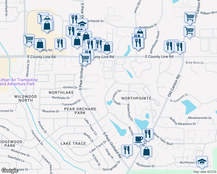 map of restaurants, bars, coffee shops, grocery stores, and more near 1768 Plantation Boulevard in Jackson