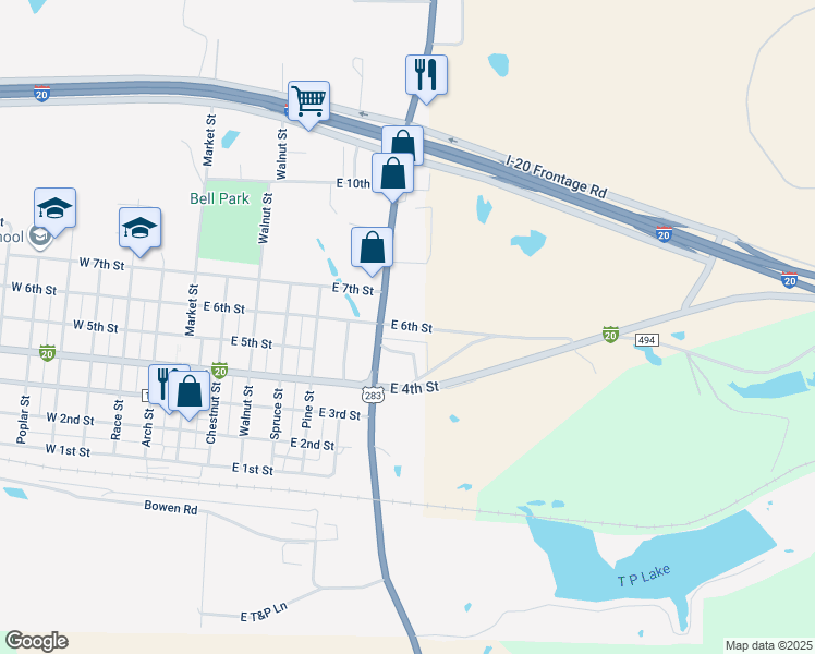 map of restaurants, bars, coffee shops, grocery stores, and more near 771 East 6th Street in Baird