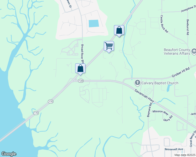 map of restaurants, bars, coffee shops, grocery stores, and more near 324 South Carolina 128 in Beaufort