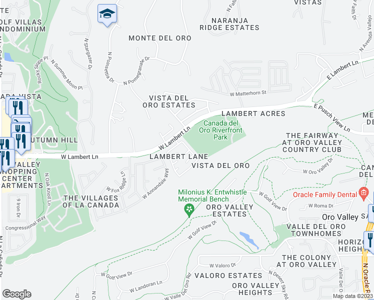 map of restaurants, bars, coffee shops, grocery stores, and more near 610 West Cassidy Place in Tucson