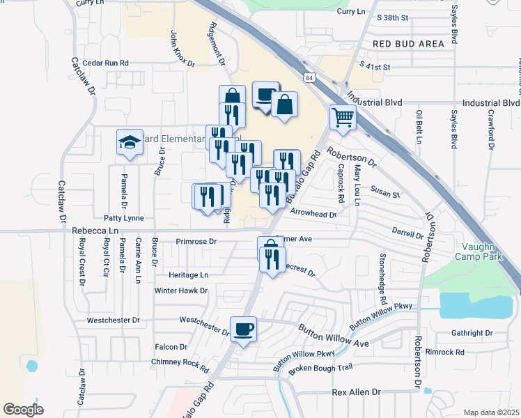 map of restaurants, bars, coffee shops, grocery stores, and more near 4582 Buffalo Gap Road in Abilene