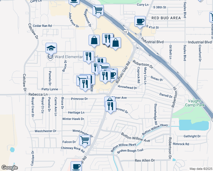 map of restaurants, bars, coffee shops, grocery stores, and more near 4582 Buffalo Gap Road in Abilene