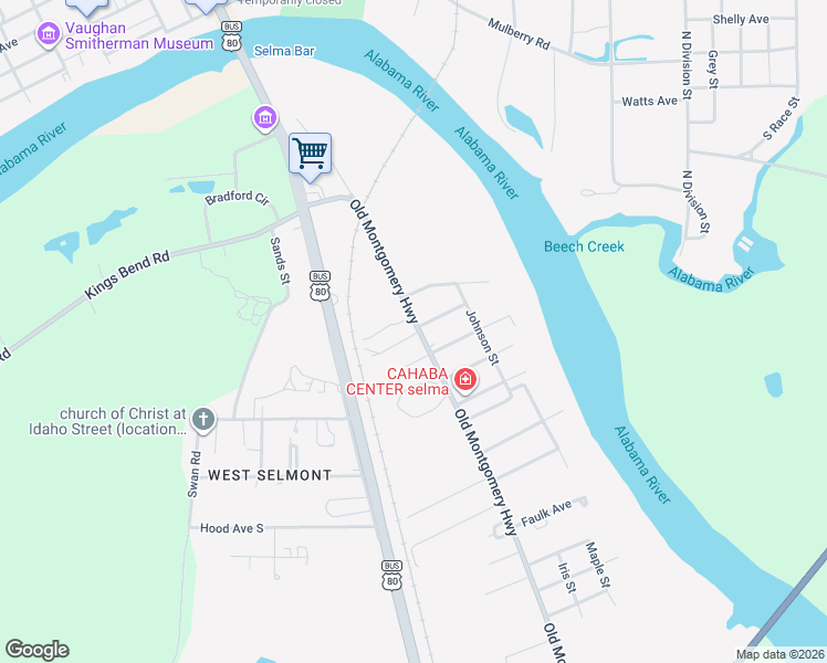 map of restaurants, bars, coffee shops, grocery stores, and more near 500 Old Montgomery Rd in Selma