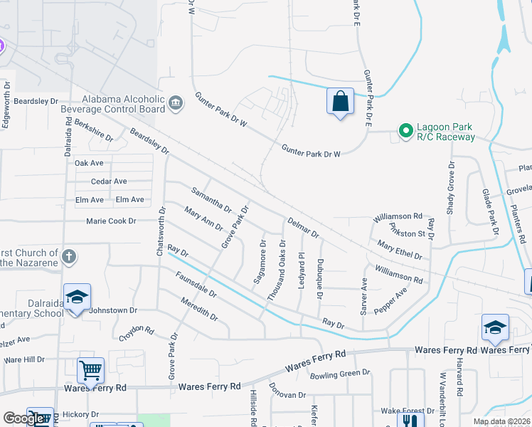 map of restaurants, bars, coffee shops, grocery stores, and more near 4324 Beardsley Drive in Montgomery