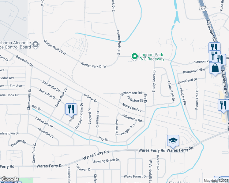 map of restaurants, bars, coffee shops, grocery stores, and more near 817 Hatcher Street in Montgomery