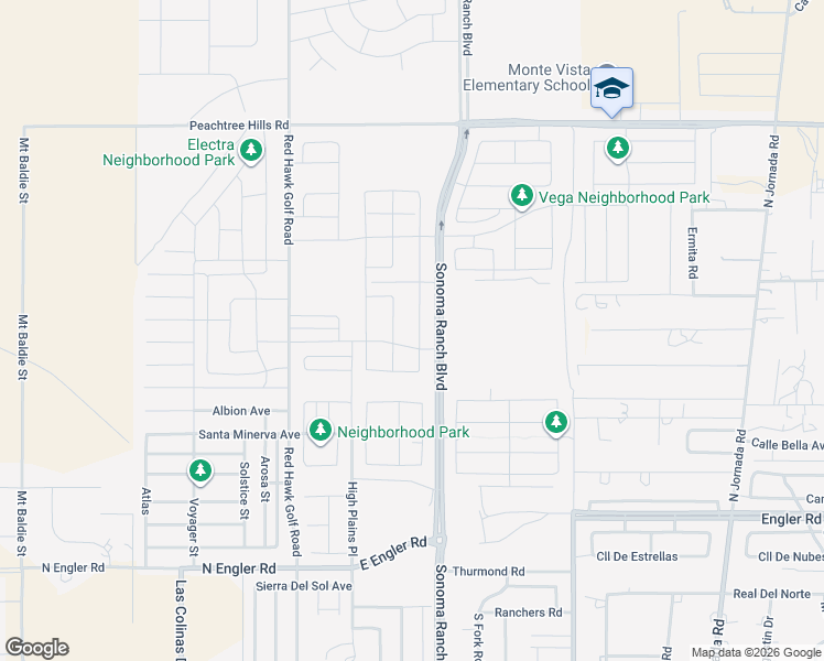 map of restaurants, bars, coffee shops, grocery stores, and more near Sonoma Ranch Boulevard in Las Cruces