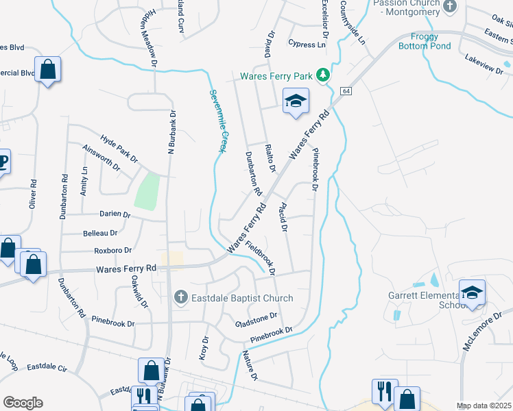 map of restaurants, bars, coffee shops, grocery stores, and more near 6249 Wares Ferry Road in Montgomery