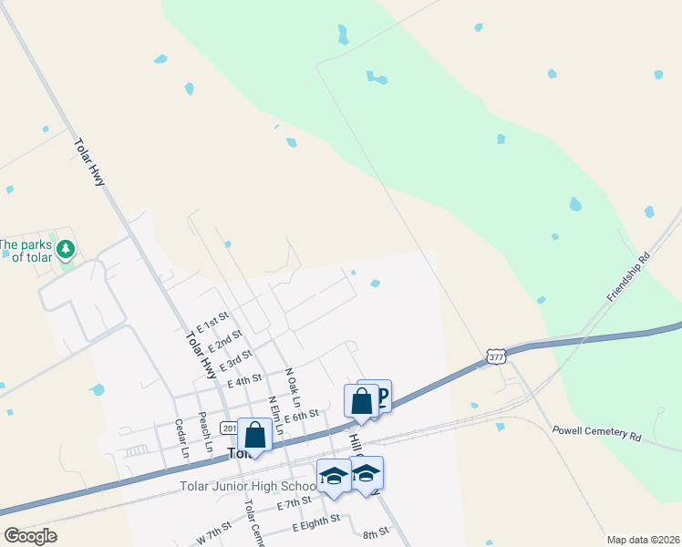 map of restaurants, bars, coffee shops, grocery stores, and more near 413 Red Bud Lane in Tolar