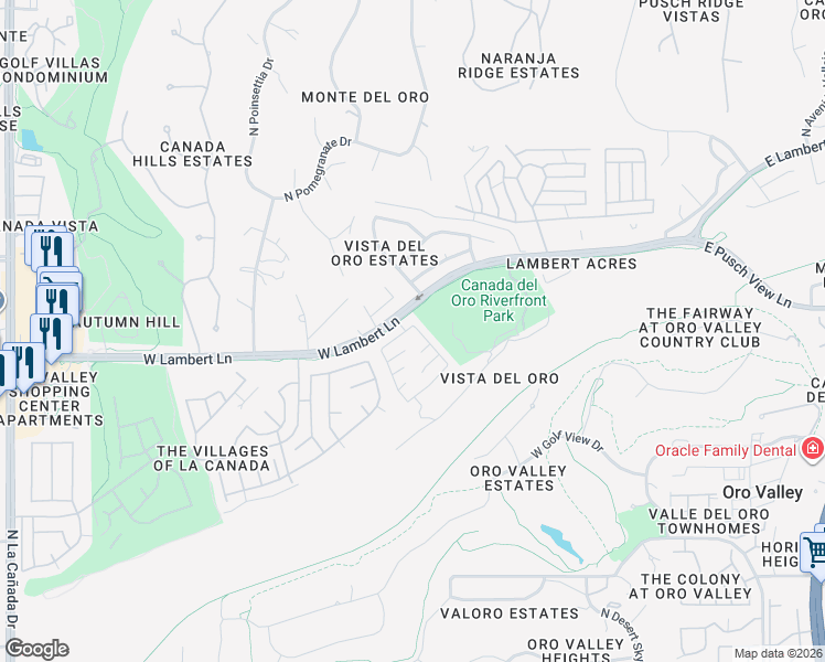 map of restaurants, bars, coffee shops, grocery stores, and more near 680 West Oakley Place in Tucson