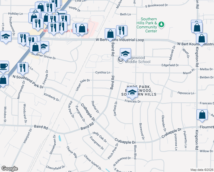 map of restaurants, bars, coffee shops, grocery stores, and more near in Shreveport