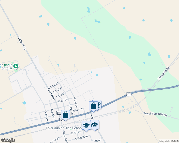 map of restaurants, bars, coffee shops, grocery stores, and more near 418 East 4th Street in Tolar