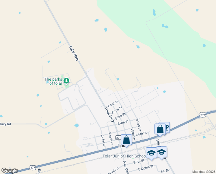 map of restaurants, bars, coffee shops, grocery stores, and more near 732 North Elm Court in Tolar