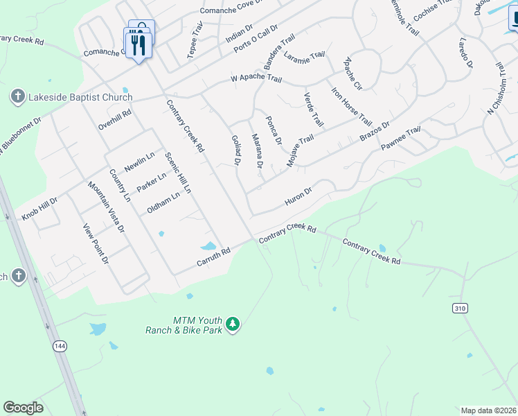map of restaurants, bars, coffee shops, grocery stores, and more near 903 Mojave Trail in Granbury