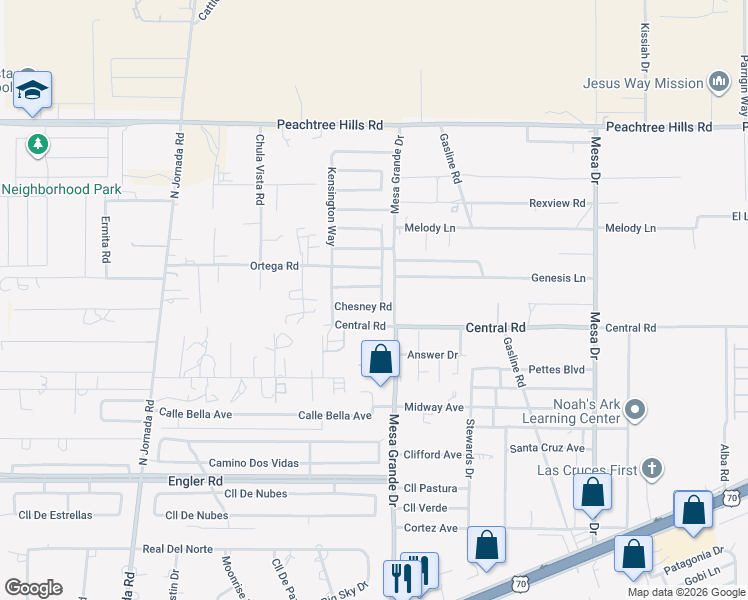map of restaurants, bars, coffee shops, grocery stores, and more near 5024 Kenner Way in Las Cruces