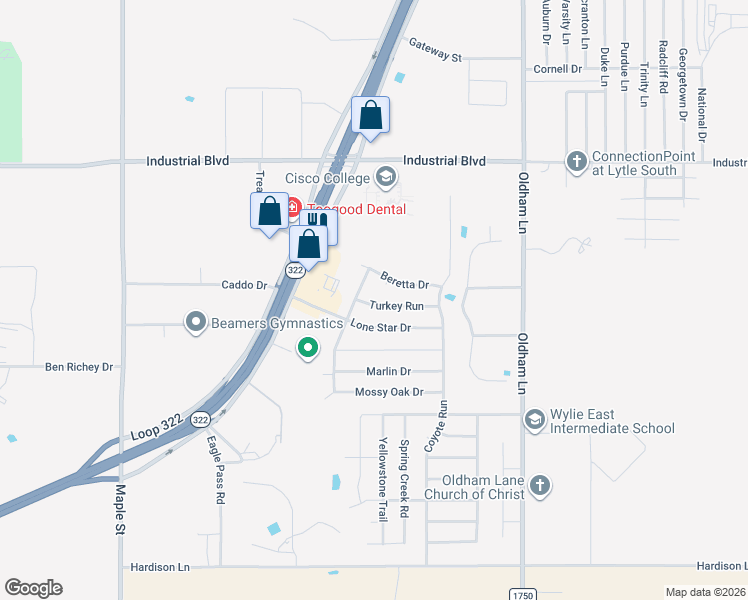map of restaurants, bars, coffee shops, grocery stores, and more near 602 Turkey Run in Abilene