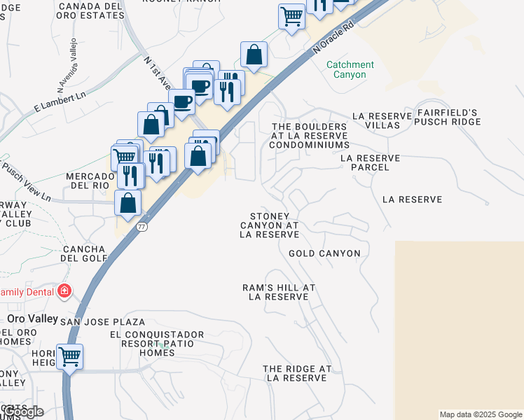 map of restaurants, bars, coffee shops, grocery stores, and more near 1367 East Stoney Canyon Circle in Tucson