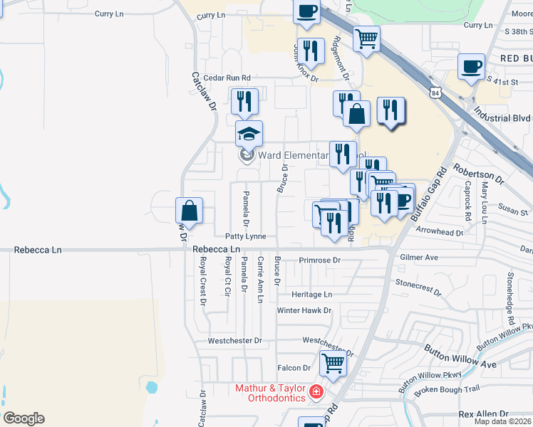 map of restaurants, bars, coffee shops, grocery stores, and more near 3549 Carnation Court in Abilene