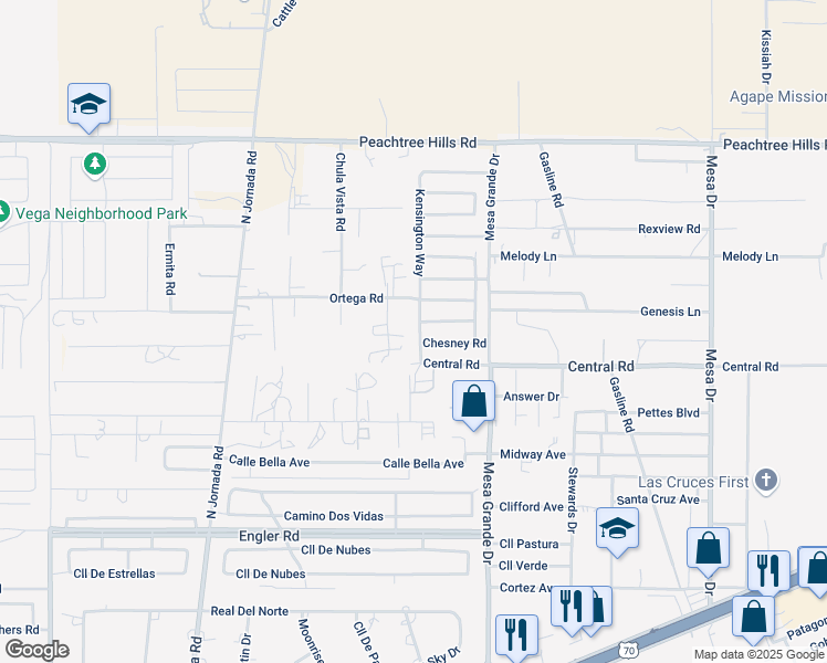 map of restaurants, bars, coffee shops, grocery stores, and more near 5015 Kensington Way in Las Cruces