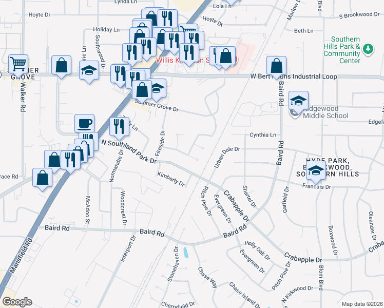 map of restaurants, bars, coffee shops, grocery stores, and more near 9354 Savanna Drive in Shreveport