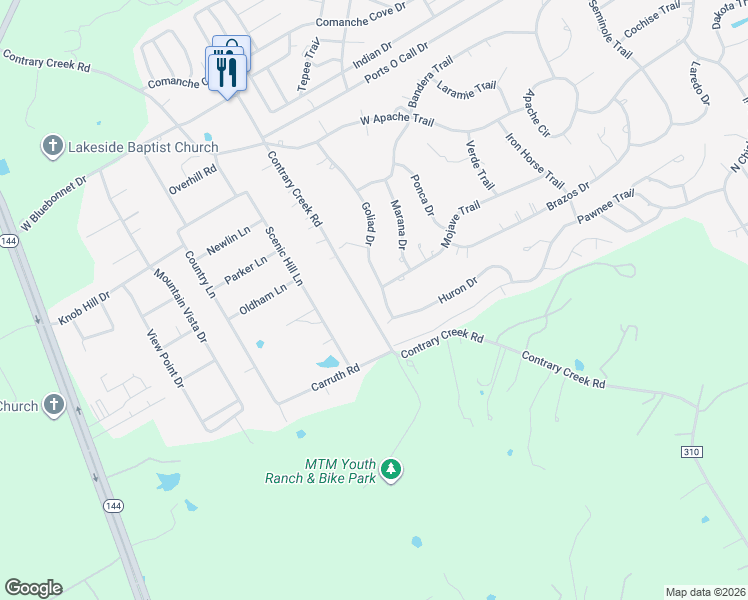 map of restaurants, bars, coffee shops, grocery stores, and more near 4108 Goliad Drive in Granbury