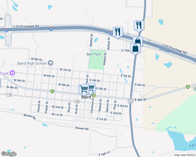 map of restaurants, bars, coffee shops, grocery stores, and more near 640 Chestnut Street in Baird