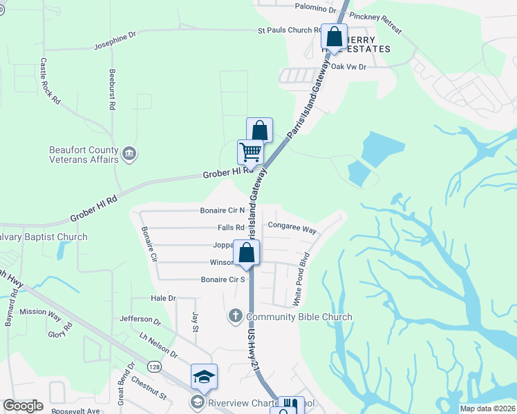 map of restaurants, bars, coffee shops, grocery stores, and more near 39 West Street Extension in Beaufort
