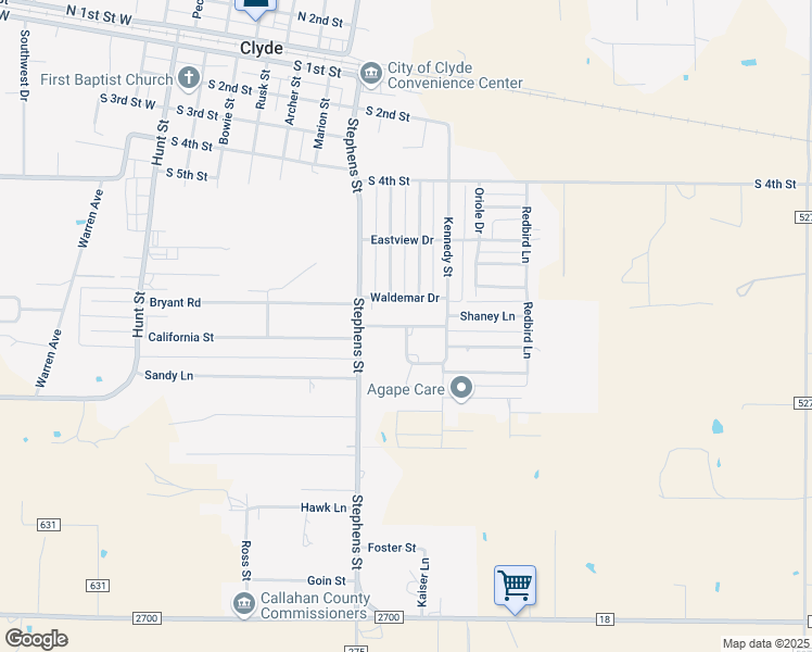 map of restaurants, bars, coffee shops, grocery stores, and more near 810 Tanglewood Drive in Clyde