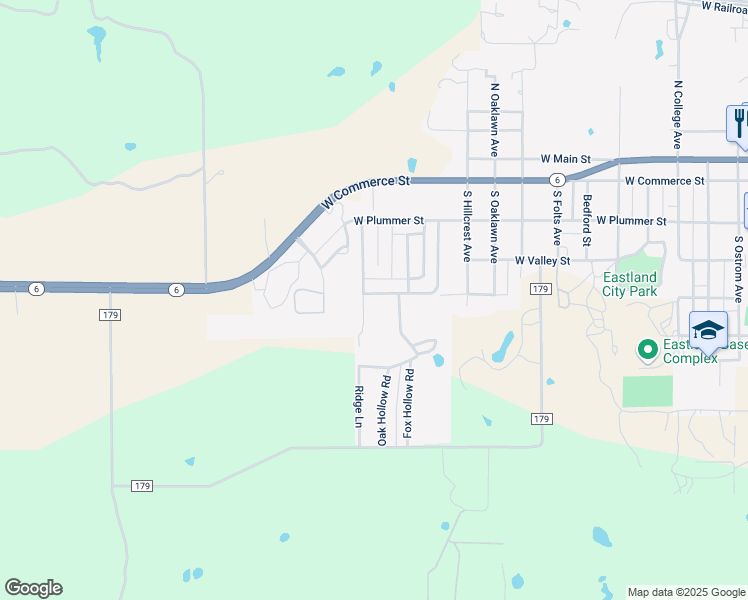 map of restaurants, bars, coffee shops, grocery stores, and more near 527 Crestwood Drive in Eastland