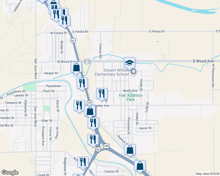 map of restaurants, bars, coffee shops, grocery stores, and more near 2213 Algerita Street in Carlsbad
