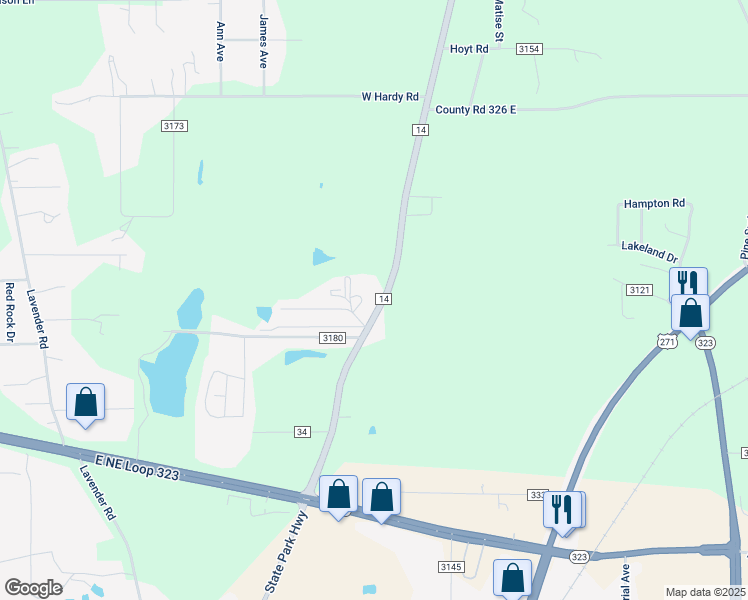 map of restaurants, bars, coffee shops, grocery stores, and more near 7813 Fm 14 in Tyler