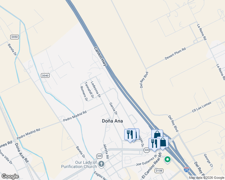 map of restaurants, bars, coffee shops, grocery stores, and more near De La O Drive in Las Cruces