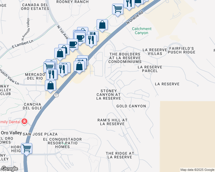 map of restaurants, bars, coffee shops, grocery stores, and more near 1367 East Stoney Canyon Circle in Tucson