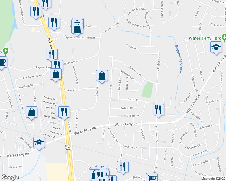 map of restaurants, bars, coffee shops, grocery stores, and more near 820 Dunbarton Road in Montgomery