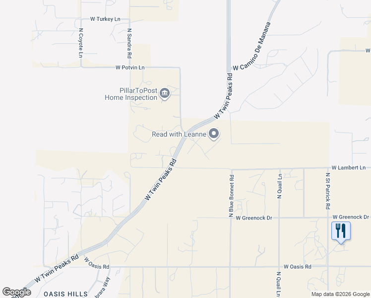 map of restaurants, bars, coffee shops, grocery stores, and more near 5710-5712 West Twin Peaks Road in Tucson
