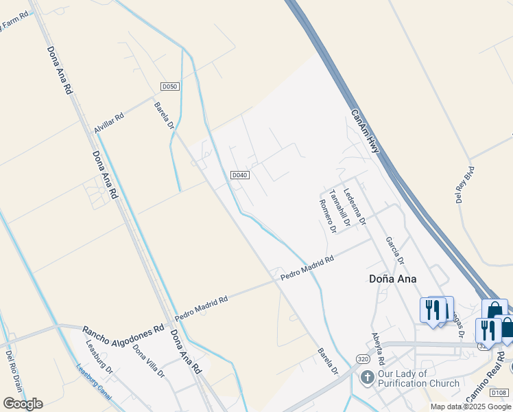 map of restaurants, bars, coffee shops, grocery stores, and more near 6050 Flores Court in Las Cruces