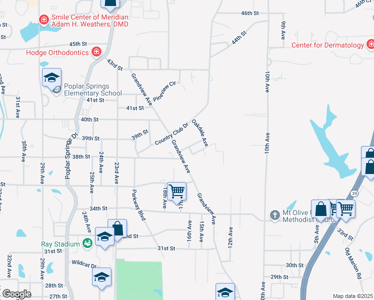 map of restaurants, bars, coffee shops, grocery stores, and more near 1603 Northwood Street in Meridian