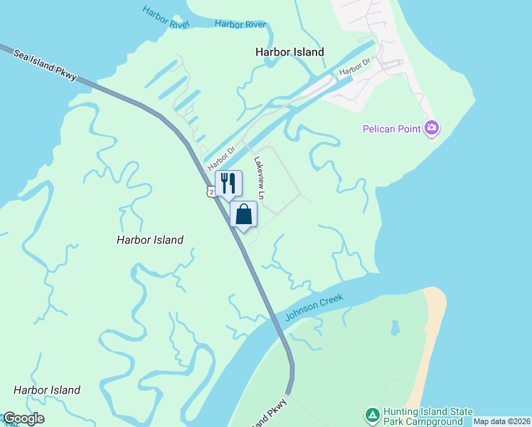 map of restaurants, bars, coffee shops, grocery stores, and more near 58-98 State Road S-7-145 in Saint Helena Island