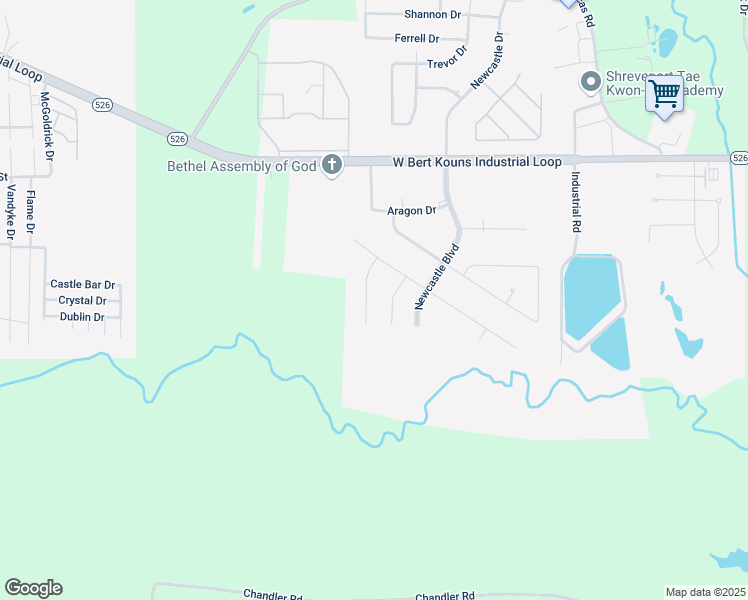 map of restaurants, bars, coffee shops, grocery stores, and more near 9427 Ashmont Street in Shreveport