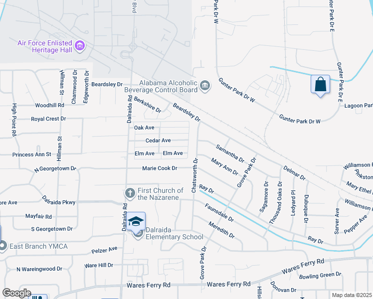 map of restaurants, bars, coffee shops, grocery stores, and more near 657-661 Chatsworth Drive in Montgomery