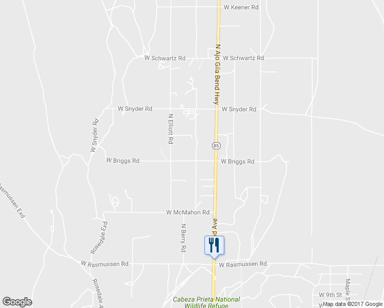 map of restaurants, bars, coffee shops, grocery stores, and more near 1158 West Briggs Road in Ajo