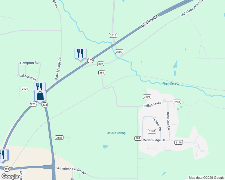 map of restaurants, bars, coffee shops, grocery stores, and more near 8073 County Road 381 in Tyler