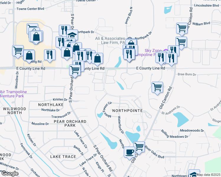 map of restaurants, bars, coffee shops, grocery stores, and more near 500 Northpointe Parkway in Jackson