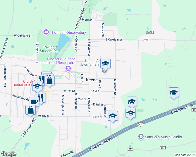 map of restaurants, bars, coffee shops, grocery stores, and more near 100 Pine Street in Keene