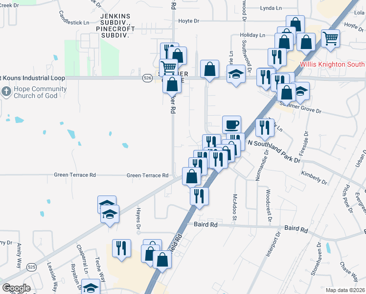 map of restaurants, bars, coffee shops, grocery stores, and more near 9319 Walker Road in Shreveport