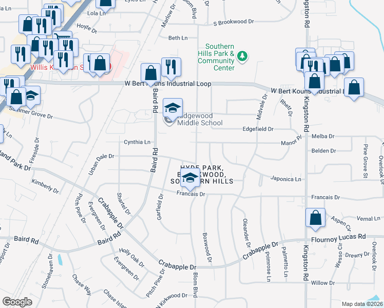 map of restaurants, bars, coffee shops, grocery stores, and more near 2010 Urban Dale Drive in Shreveport