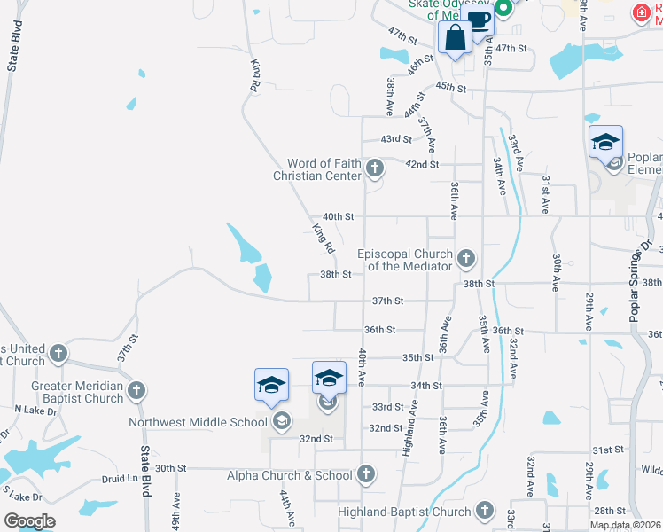 map of restaurants, bars, coffee shops, grocery stores, and more near 4216 38th Street in Meridian
