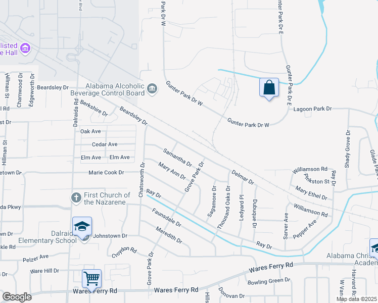 map of restaurants, bars, coffee shops, grocery stores, and more near 4224 Beardsley Drive in Montgomery